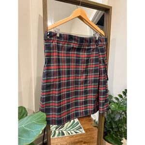 Scarlet Darkness Women Tartan Plaid Cargo Kilt Skirt Sz L Red Blue Holiday Goth